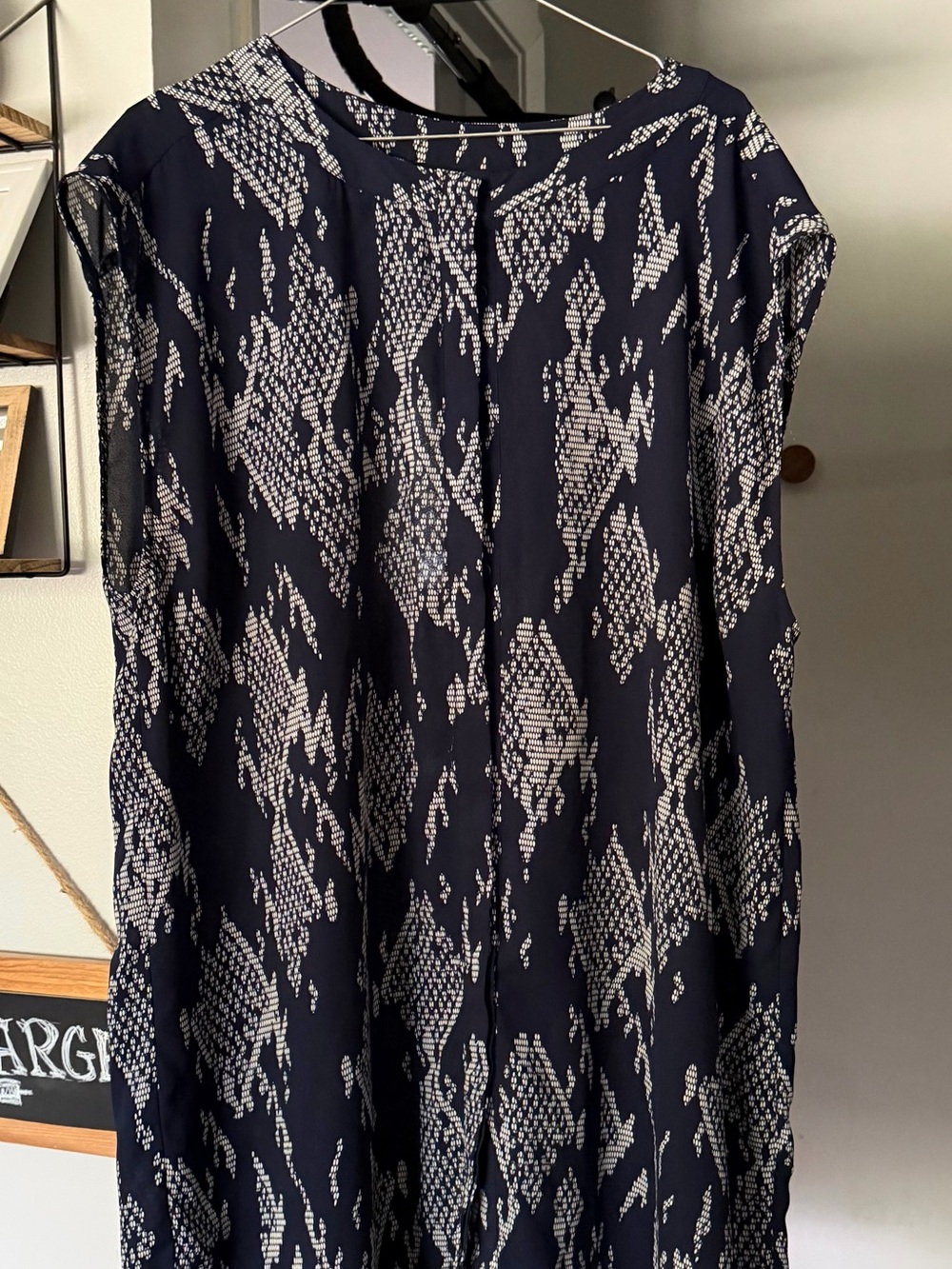 Women's Navy and White Printed Cap-Sleeve Dress